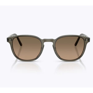 Gray-framed sunglasses with brown gradient lenses, viewed from the front