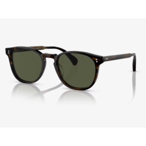 Pair of tortoiseshell sunglasses with dark green lenses on a white background (product photo).