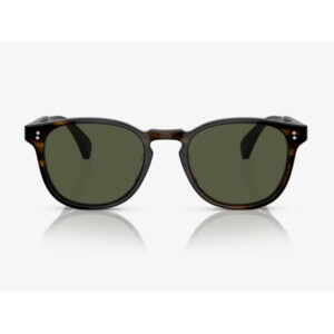 Front-facing tortoiseshell sunglasses with dark green lenses.