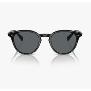 Black tortoiseshell sunglasses with dark lenses, front view with subtle reflections beneath.