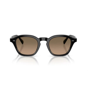 Black full-race sunglasses with brown lenses, front view on white background