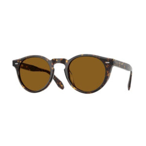 Round tortoiseshell sunglasses with brown lenses on a white background.