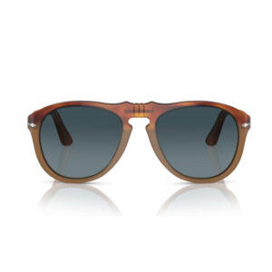 Brown-framed sunglasses with blue gradient lenses, front view on white background.
