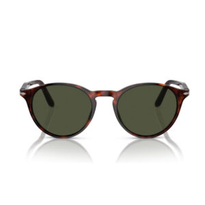 Tortoiseshell sunglasses with dark green lenses, shown from the front.