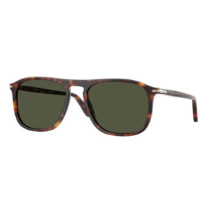 Tortoiseshell sunglasses with rectangular frames and dark green lenses, facing forward.