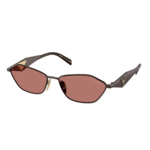 Prada sunglasses with brownish-red lenses and a dark frame with gold-toned nose bridge accents.