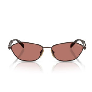 Prada sunglasses with brown lenses and a thin metal frame, shown facing forward with adjustable nose pads.