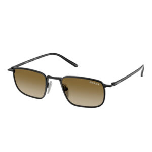 Prada black sunglasses with brown gradient lenses and a slim metal frame.