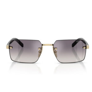 Gold-toned metal sunglasses with square gradient gray lenses on a white background, front view.