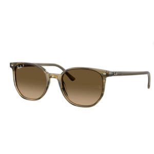 Ray-Ban sunglasses with brown gradient lenses and tortoiseshell frame, shown in side profile.