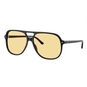 Ray-Ban black-frame sunglasses with amber/yellow lenses, front view.