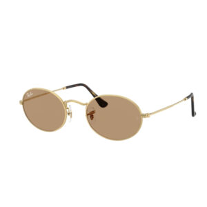 Ray‑Ban round gold sunglasses with brown lenses on a white background