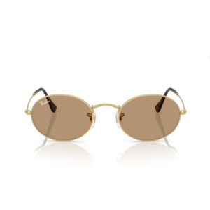Ray‑Ban round gold sunglasses with brown lenses, front view