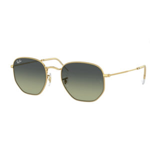 Gold-framed Ray-Ban aviator sunglasses with gradient green lenses facing left.