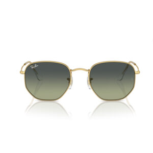 Ray-Ban aviator-style sunglasses with a gold metal frame and green-to-gray gradient lenses, facing forward.