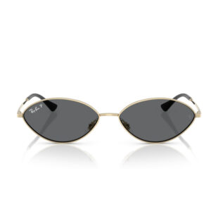 Ray‑Ban gold oval metal sunglasses with dark lenses on a white background (front view).