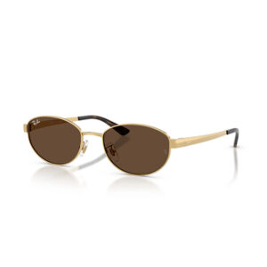 Ray-Ban gold-frame sunglasses with brown lenses on a white background, aviator style.