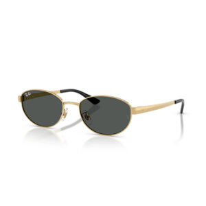 Ray-Ban aviator sunglasses with a gold metal frame and dark lenses on a white background.