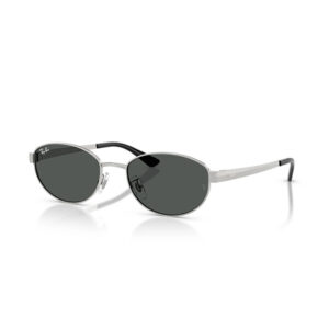 Ray-Ban aviator-style sunglasses with a silver metal frame and dark grey lenses.