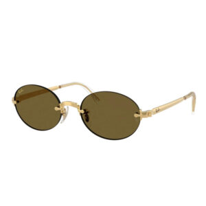 Gold Ray-Ban round sunglasses with brown lenses and a slim metal frame.