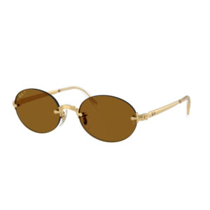 Gold-toned round sunglasses with brown lenses and a gold metal frame (Ray-Ban).