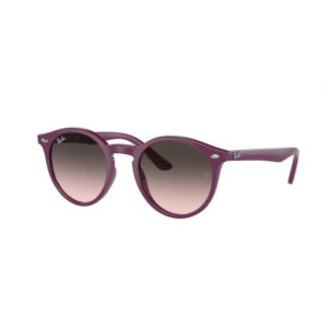 Purple round-frame sunglasses with gradient brown lenses; Ray‑Ban logo on the lens in the upper corner.