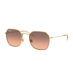 Gold Ray‑Ban sunglasses with square lenses and brown gradient tint.