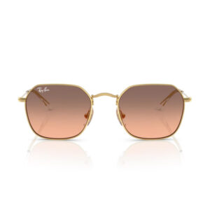 Ray-Ban gold-framed sunglasses with brown gradient lenses, front view.