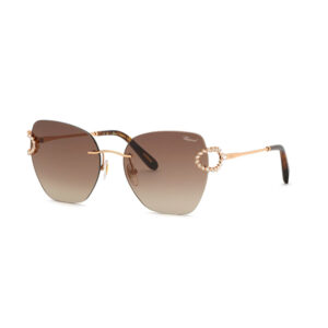 Romantic, oversized square sunglasses with brown gradient lenses and rose-gold embellished rims and temples