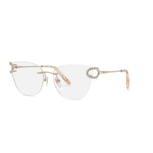 Gold-tone sunglasses with oversized shield-style lenses and a rhinestone-encrusted circle on the temple.